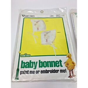 RARE 2 Vtg 70s Sesame Street Embroidery Kits Big Bird Baby Gift Bonnet & Blouse